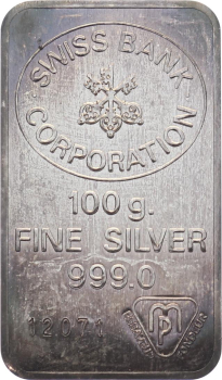 100 Gramm Silberbarren Swiss Bank Corporation